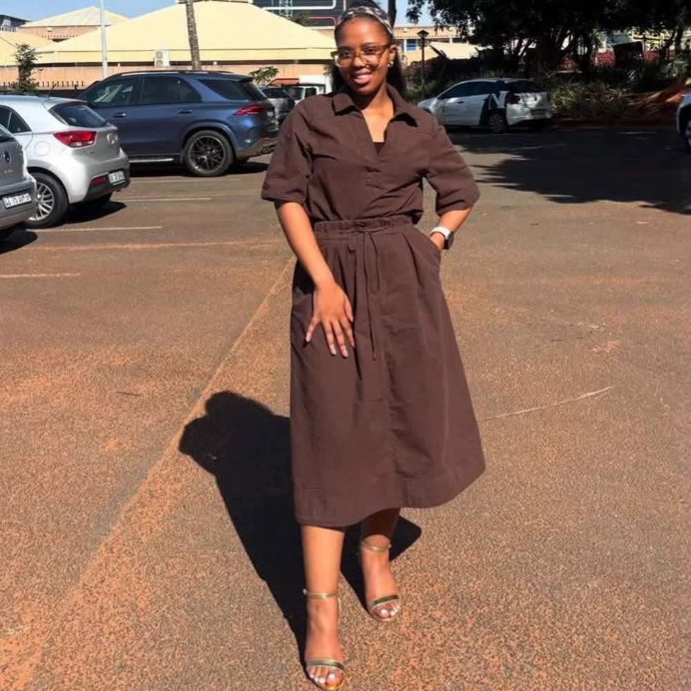 ZARA African Plus Size Casual Solid Short Sleeve Polo Shirt and Skirt Set